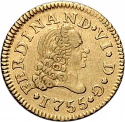 Large Obverse for 1/2 Escudo 1755 coin