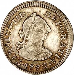 Large Obverse for 1/2 Real 1772 coin