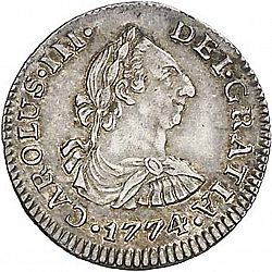 Large Obverse for 1/2 Real 1774 coin
