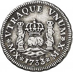 Large Reverse for 1/2 Real 1733 coin
