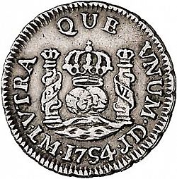 Large Reverse for 1/2 Real 1754 coin