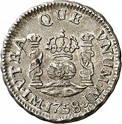 Large Reverse for 1/2 Real 1758 coin