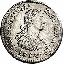 Large Obverse for 1/2 Real 1814 coin