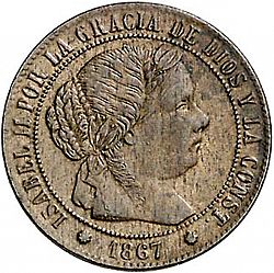 Large Obverse for 1/2 Céntimo Escudo 1867 coin