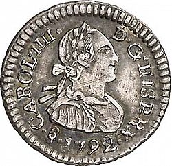 Large Obverse for 1/4 Real 1792 coin