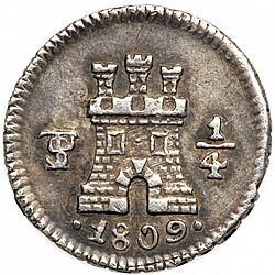 Large Obverse for 1/4 Real 1809 coin