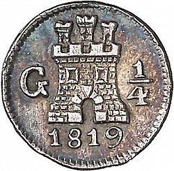 Large Obverse for 1/4 Real 1819 coin