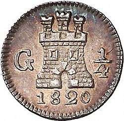 Large Obverse for 1/4 Real 1820 coin