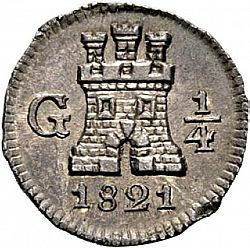 Large Obverse for 1/4 Real 1821 coin