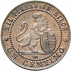 Large Reverse for 1 Céntimo 1870 coin