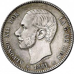 Large Obverse for 1 Peseta 1881 coin