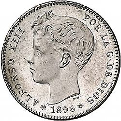 Large Obverse for 1 Peseta 1896 coin