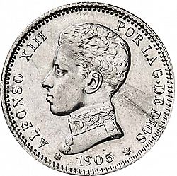 Large Obverse for 1 Peseta 1905 coin