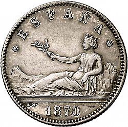 Large Obverse for 1 Peseta 1870 coin