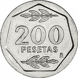 Large Reverse for 200 Pesetas 1986 coin