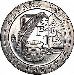Large Reverse for 200 Pesetas 1993 coin