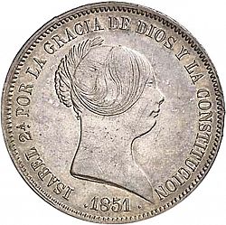 Large Obverse for 20 Reales 1851 coin