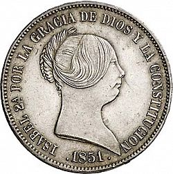 Large Obverse for 20 Reales 1851 coin
