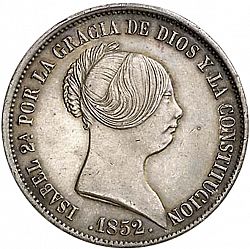 Large Obverse for 20 Reales 1852 coin