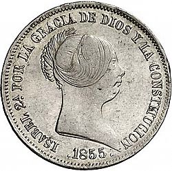 Large Obverse for 20 Reales 1855 coin