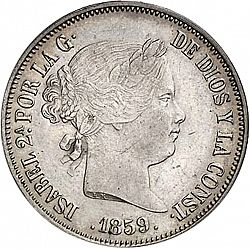 Large Obverse for 20 Reales 1859 coin