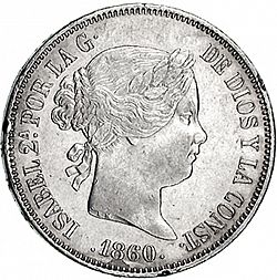 Large Obverse for 20 Reales 1860 coin