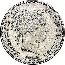 Large Obverse for 20 Reales 1860 coin