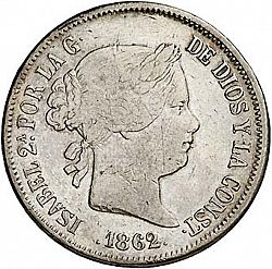 Large Obverse for 20 Reales 1862 coin