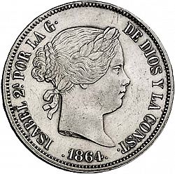 Large Obverse for 20 Reales 1864 coin