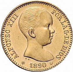 Large Obverse for 20 Pesetas 1890 coin