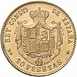 Large Reverse for 20 Pesetas 1890 coin