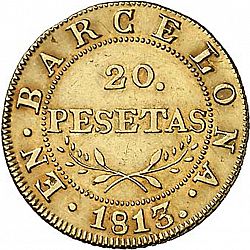 Large Reverse for 20 Pesetas 1813 coin