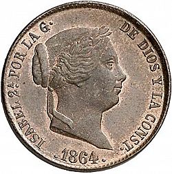 Large Obverse for 25 Céntimos Real 1864 coin