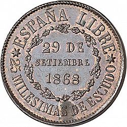 Large Reverse for 25 milesimas 1868 coin
