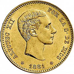 Large Obverse for 25 Pesetas 1881 coin