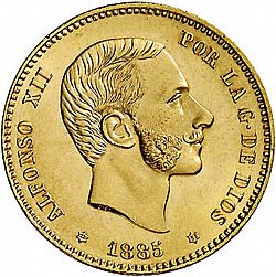 Large Obverse for 25 Pesetas 1885 coin