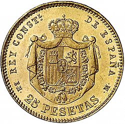 Large Reverse for 25 Pesetas 1878 coin