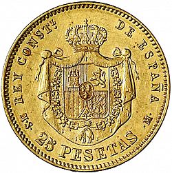 Large Reverse for 25 Pesetas 1881 coin