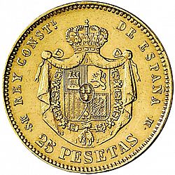 Large Reverse for 25 Pesetas 1882 coin