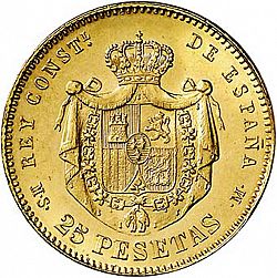 Large Reverse for 25 Pesetas 1885 coin