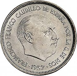 Large Obverse for 25 Pesetas 1957 coin