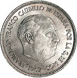 Large Obverse for 25 Pesetas 1957 coin