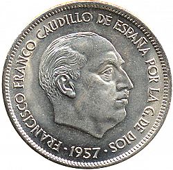 Large Obverse for 25 Pesetas 1957 coin