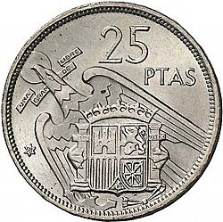 Large Reverse for 25 Pesetas 1957 coin