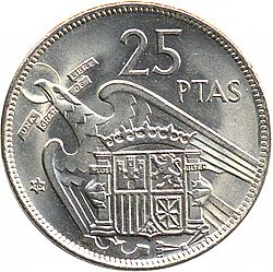 Large Reverse for 25 Pesetas 1957 coin