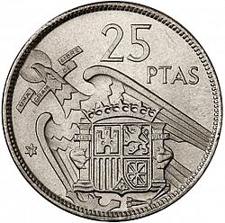 Large Reverse for 25 Pesetas 1957 coin