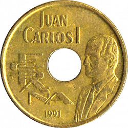 Large Obverse for 25 Pesetas 1991 coin