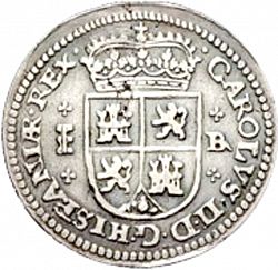 Large Obverse for 2 Reales 1687 coin