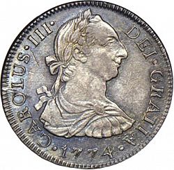 Large Obverse for 2 Reales 1774 coin