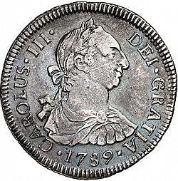 Large Obverse for 2 Reales 1789 coin